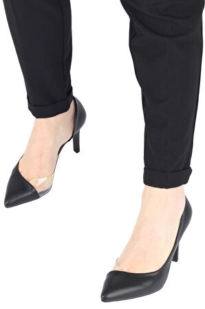 Modabuymus Siyah Yanı Açık Şeffaf Stiletto Topuklu Kadın Ayakkabı - Lotus
