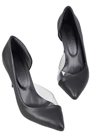 Modabuymus Siyah Yanı Açık Şeffaf Stiletto Topuklu Kadın Ayakkabı - Lotus