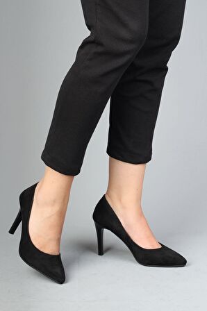Modabuymus Siyah Süet Stiletto Topuklu Kadın Ayakkabı - Anger