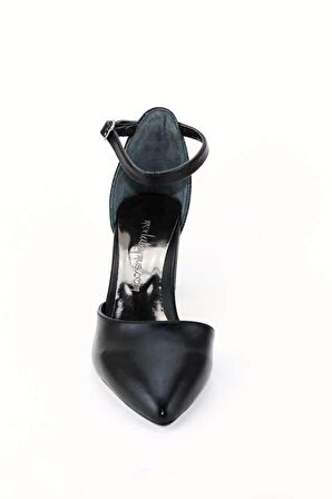 Modabuymus Kadın Yanı Açık Bilekli Kısa Kalın Topuklu Siyah Stiletto - Rebone