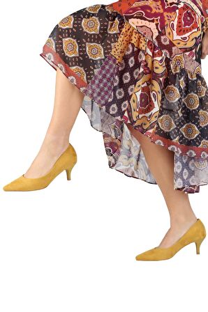 Modabuymus Kadın Hardal Sarısı Süet Stiletto Topuklu Ayakkabı - Candy