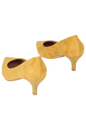Modabuymus Kadın Hardal Sarısı Süet Stiletto Topuklu Ayakkabı - Candy