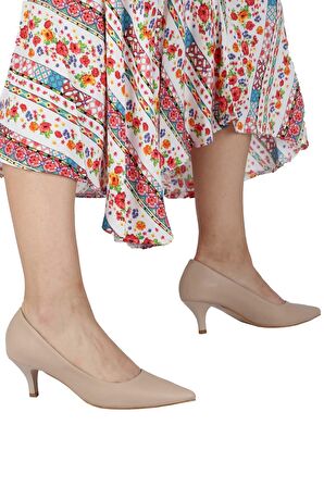 Modabuymus Ten Rengi Alçak Topuklu Stiletto Kadın Ayakkabı - Candy