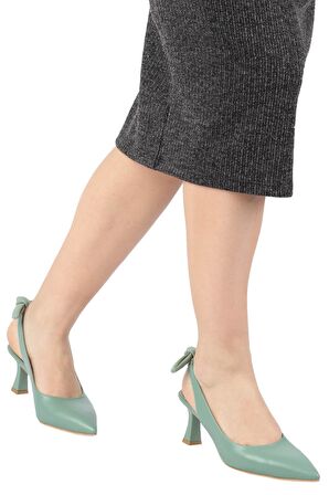 Modabuymus Mint Yeşili Arkadan Fiyonklu Topuklu Stiletto Ayakkabı - Minipony