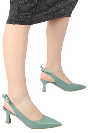 Modabuymus Mint Yeşili Arkadan Fiyonklu Topuklu Stiletto Ayakkabı - Minipony