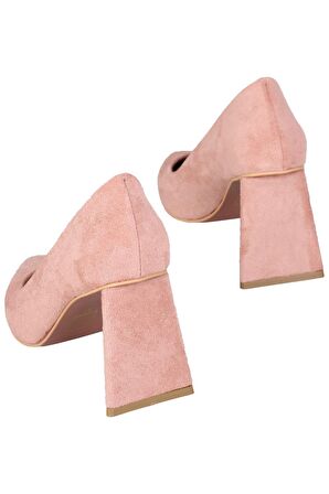 Modabuymus Pudra Süet Stiletto Üçgen Kalın Topuklu Ayakkabı - İkon