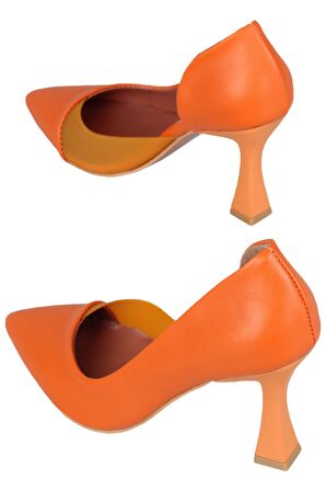 Modabuymus Turuncu Şeffaf Stiletto Kadeh Topuklu Ayakkabı - Solus