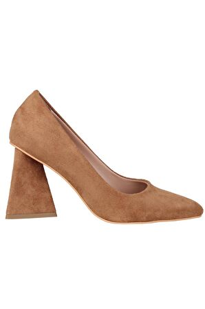 Modabuymus Vizon Süet Stiletto Üçgen Kalın Topuklu Ayakkabı - İkon