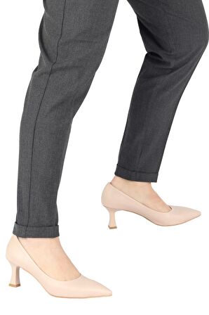 Modabuymus Ten Rengi Stiletto Kısa Kadeh Topuklu Ayakkabı - Kandy