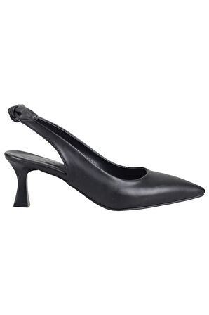 Modabuymus Siyah Arkadan Fiyonklu Kısa Topuklu Stiletto Ayakkabı - Minipony