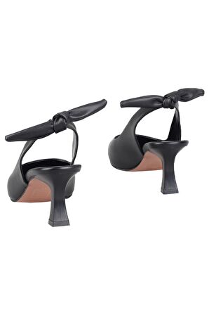Modabuymus Siyah Arkadan Fiyonklu Kısa Topuklu Stiletto Ayakkabı - Minipony