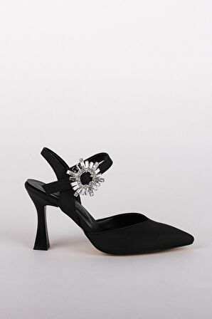 Modabuymus Siyah Saten Kadeh Topuklu Stiletto Taşlı Abiye Ayakkabı - Shinysun