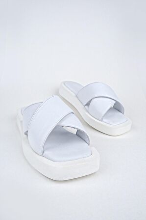 Modabuymus Beyaz Hakiki Deri Anatomik Günlük Terlik - Vulap