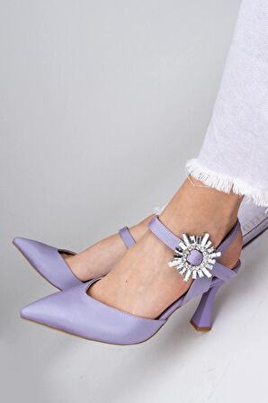 Modabuymus Lila Saten Kadeh Topuklu Stiletto Taşlı Abiye Ayakkabı - Shinysun