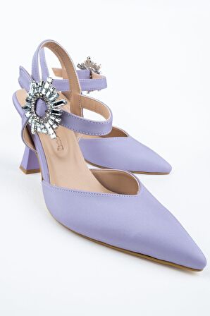 Modabuymus Lila Saten Kadeh Topuklu Stiletto Taşlı Abiye Ayakkabı - Shinysun