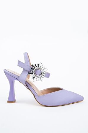 Modabuymus Lila Saten Kadeh Topuklu Stiletto Taşlı Abiye Ayakkabı - Shinysun