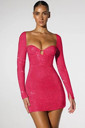 Parlak Taşlı Elbise Pembe - Shiny Stones Dress Pink
