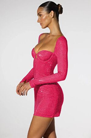 Parlak Taşlı Elbise Pembe - Shiny Stones Dress Pink