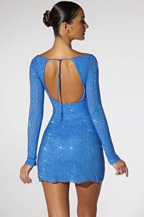 Parlak Taşlı Elbise Mavi - Shiny Stones Dress Blue