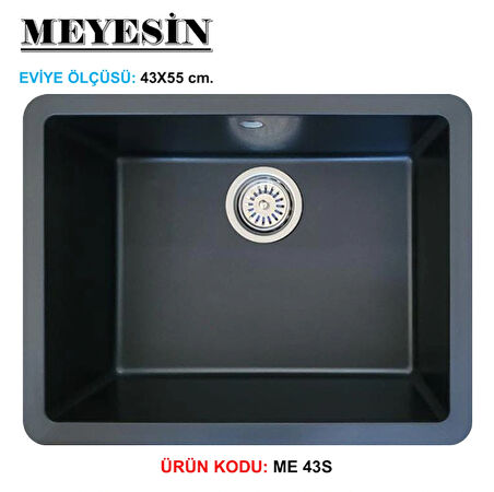 Meyesin Tezgah Altı Siyah Granit Mutfak Eviyesi 43 X 55 Cm.