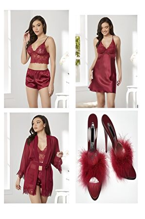 Saten - Şifon Dörtlü Çeyiz Seti - 7005 Yeni Model