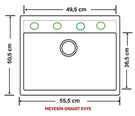 Meyesin Granit Eviye Antrasit Tek Gözlü Mutfak Evyesi 50 X 55 cm.