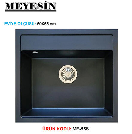 Meyesin Granit Eviye Siyah Tek Gözlü Mutfak Evyesi 50 X 55 Cm.