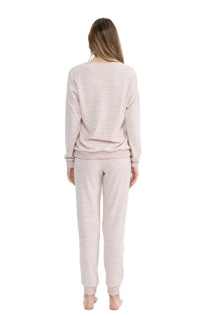 U.S. Polo Assn. 17082 Kadın Pembe Melanj Uzun Kollu Yuvarlak Yaka Pijama Takım