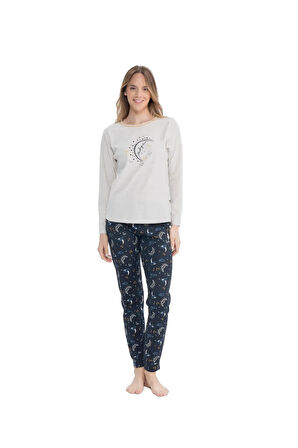 U.S. Polo Assn. Kadın Bej Melanj Yuvarlak Yaka Pijama Takımı