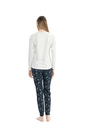 U.S. Polo Assn. Kadın Bej Melanj Yuvarlak Yaka Pijama Takımı