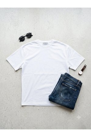 5'li paket beyaz %100 pamuk bisiklet yaka tişört