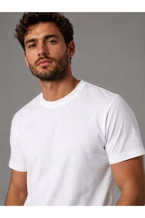 5'li paket beyaz %100 pamuk bisiklet yaka tişört