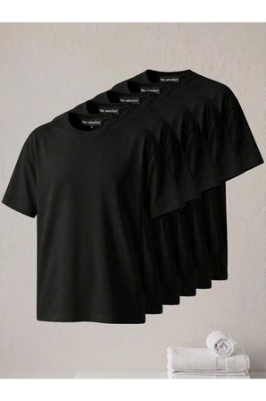 5'li paket siyah %100 pamuk bisiklet yaka tişört