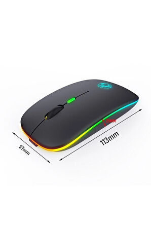 Kablosuz Wireless RGB Özellikli Sessiz Şarj Edilebilir Mouse 