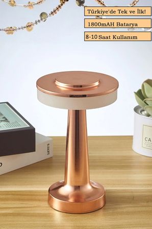 Rose Gold Dokunmatik Şarjlı Masa Lambası Dim Edilebilir Dekoratif Kablosuz Abajur
