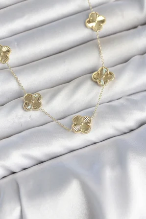 Gold Renk Yonca Model VIP Seri Kadın Kolye