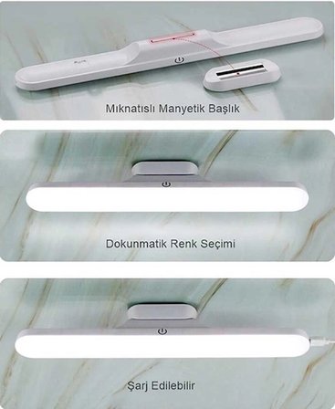 CATA CT 5249 Beyaz Kasa 3W Şarjlı Led Aplik Dokunmatik 3 Renk Modu