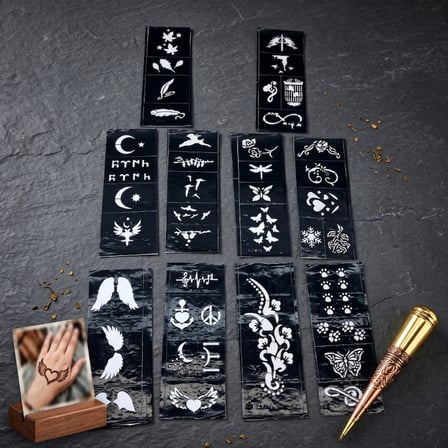 Karışık Desenli Tüp Kına Şablonu - 10'lu Paket - 8x20 cm