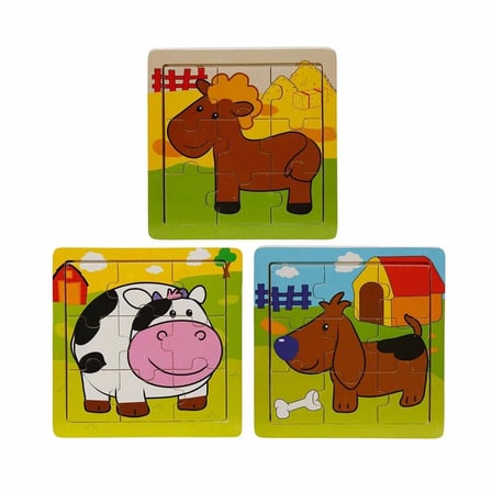S00002907 WOODEN PUZZLE ANIMALS 9 PCS 3 AST