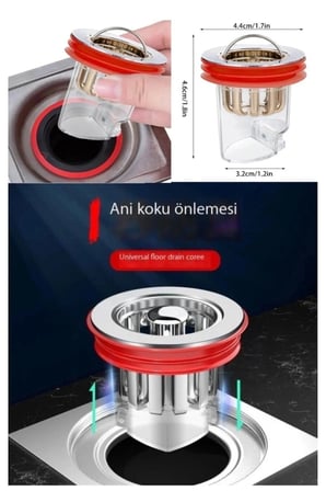 Kırmızı Valfli Gider Koku Önleyici Süzgeç Silikon Contalı Sızdırmaz Gider Kapağı