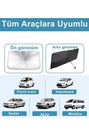 Katlanabilir Şemsiyeli Araç Ön Cam Güneşliği UV Korumalı Isı Yansıtıcı Tüm Araçlara Uygun
