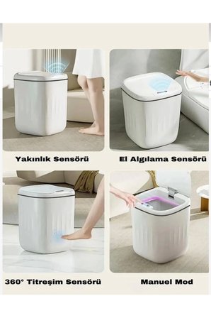 Otomatik Hareket Sensörlü Akıllı Çöp Kovası – 20 Litre Sessiz ve Hijyenik Kullanım