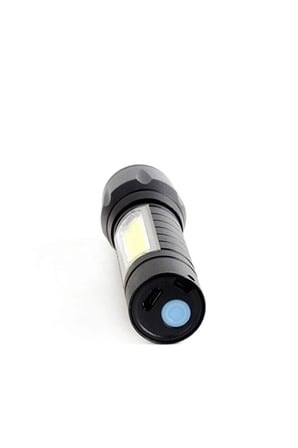 USB Şarjlı Zoomlu Mini El Feneri Q5 Güçlü Işık Yan COB LED SOS Mod Kutulu Taşınabilir