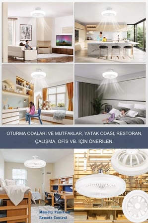 Yeni Nesil E27 Duylu Kumandalı Tavan Vantilatörlü Led Lamba 3 Hız Ayarı ve 3 Renk Ayarı