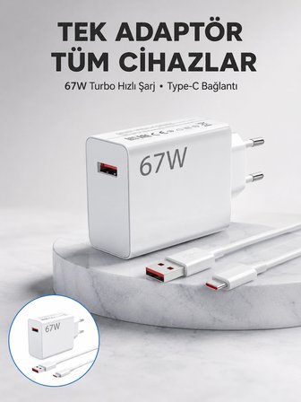 67 Watt Güvenli Hızlı Şarj Adaptörü Samsung M31 M33 M51 Uyumlu Yeni Nesil