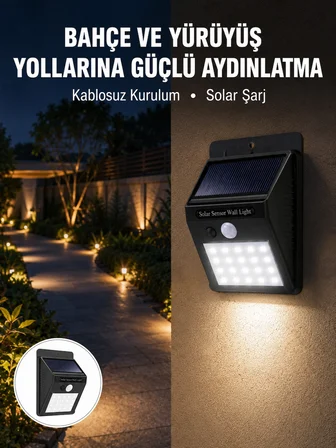 Kablosuz Solar LED Lamba | Bahçe, Veranda, Merdiven Işığı, Otomatik Aç-Kapa Sensörlü Yeni Nesil