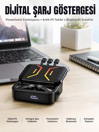Powerbank Bluetooth Kulaklık Oyuncu Kulaklığı Yüksek Ses Kaliteli Yeni Nesil