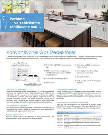 Mavigard GDR-220M Konvansiyonel Doğalgaz (Metan) Gaz Dedektörü, Röle Çıkışlı, 220V AC