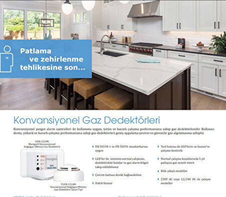 Mavigard GDR-220M Konvansiyonel Doğalgaz (Metan) Gaz Dedektörü, Röle Çıkışlı, 220V AC