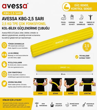 Delux Serisi KBG-2,5 Sarı 2,5 kg Kol-Bilek Güçlendirme Çubuğu Vücut Fitness Bireysel Spor